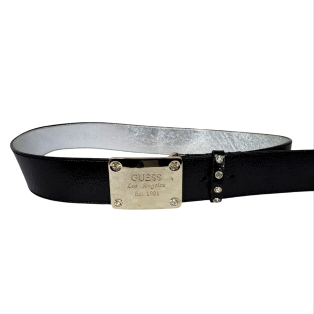 Guess Black Shiny Belt‎ with Silver Buckle